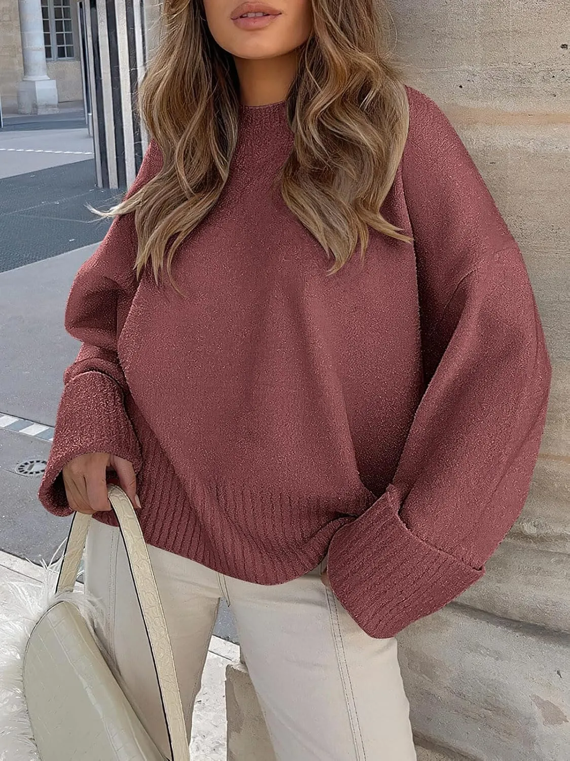 ANRABESS Women's Oversized Crewneck Long Sleeve Fuzzy Knit Casual Chunky Warm 2025 Fall Pullover Sweaters Top Trendy Outfits