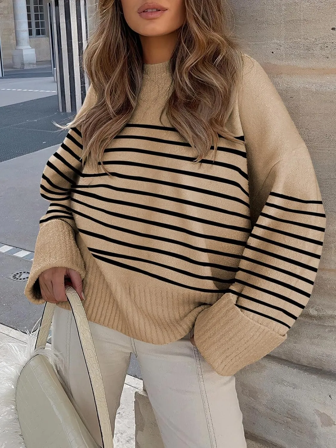 ANRABESS Women's Oversized Crewneck Long Sleeve Fuzzy Knit Casual Chunky Warm 2025 Fall Pullover Sweaters Top Trendy Outfits