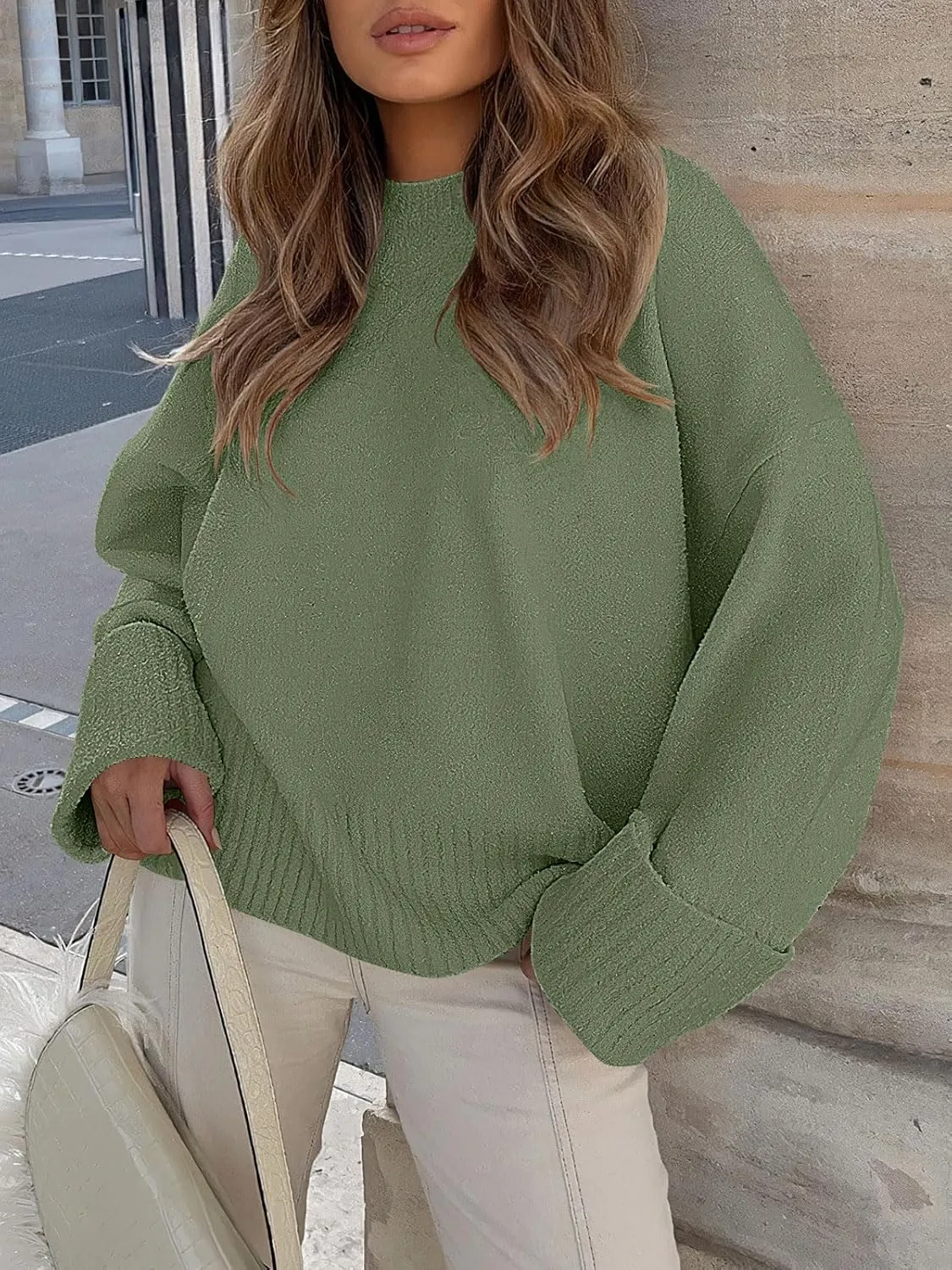 ANRABESS Women's Oversized Crewneck Long Sleeve Fuzzy Knit Casual Chunky Warm 2025 Fall Pullover Sweaters Top Trendy Outfits