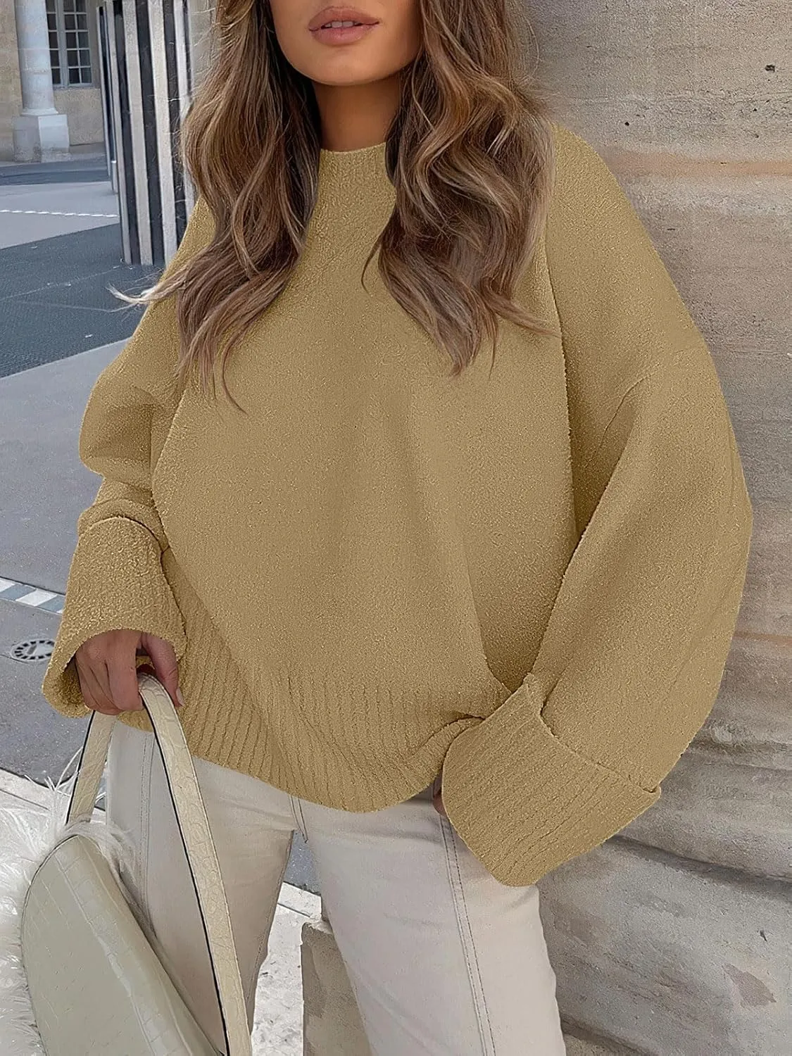 ANRABESS Women's Oversized Crewneck Long Sleeve Fuzzy Knit Casual Chunky Warm 2025 Fall Pullover Sweaters Top Trendy Outfits