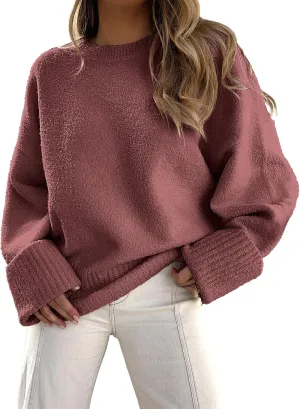 ANRABESS Women's Oversized Crewneck Long Sleeve Fuzzy Knit Casual Chunky Warm 2025 Fall Pullover Sweaters Top Trendy Outfits