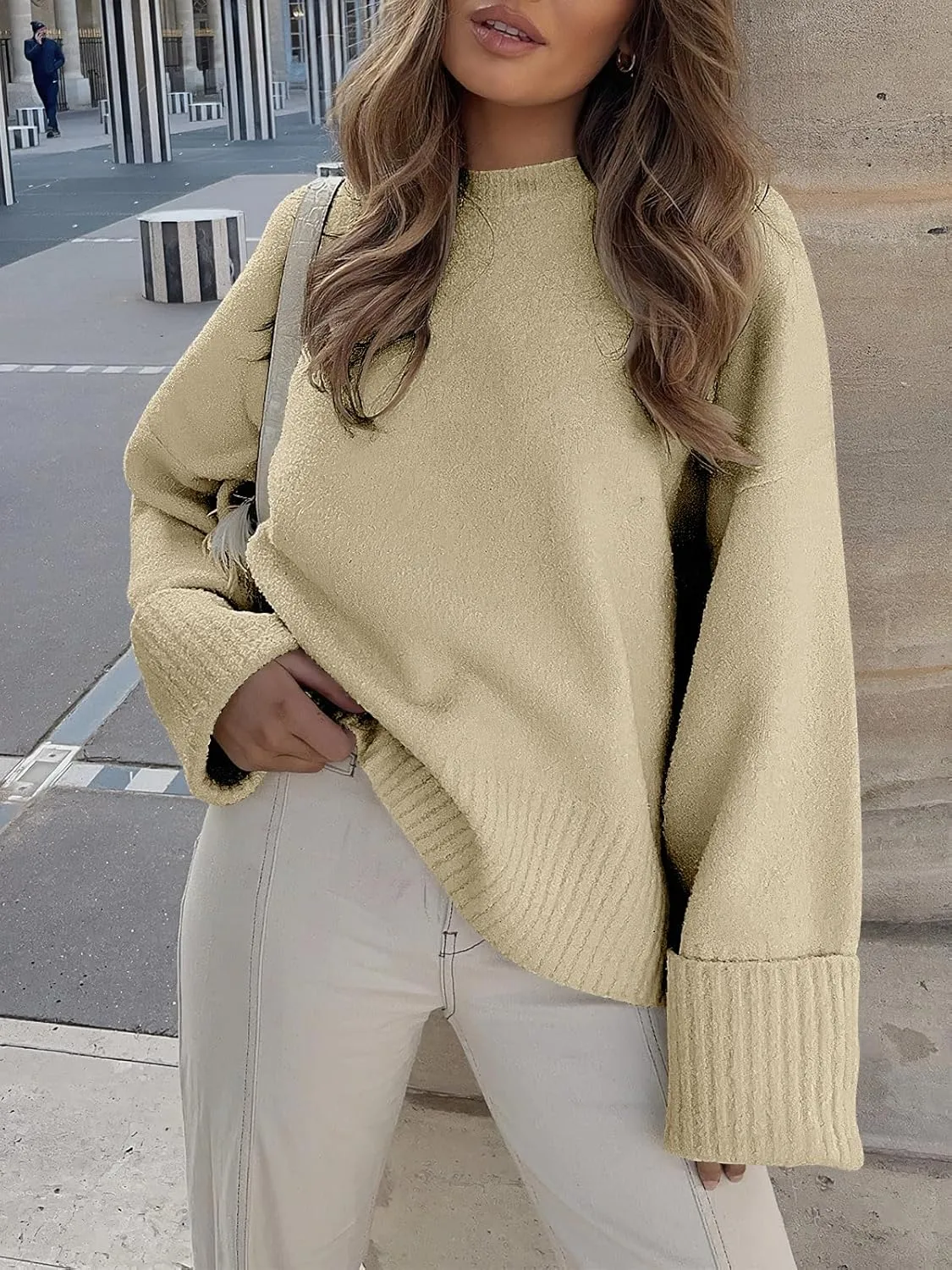 ANRABESS Women's Oversized Crewneck Long Sleeve Fuzzy Knit Casual Chunky Warm 2025 Fall Pullover Sweaters Top Trendy Outfits