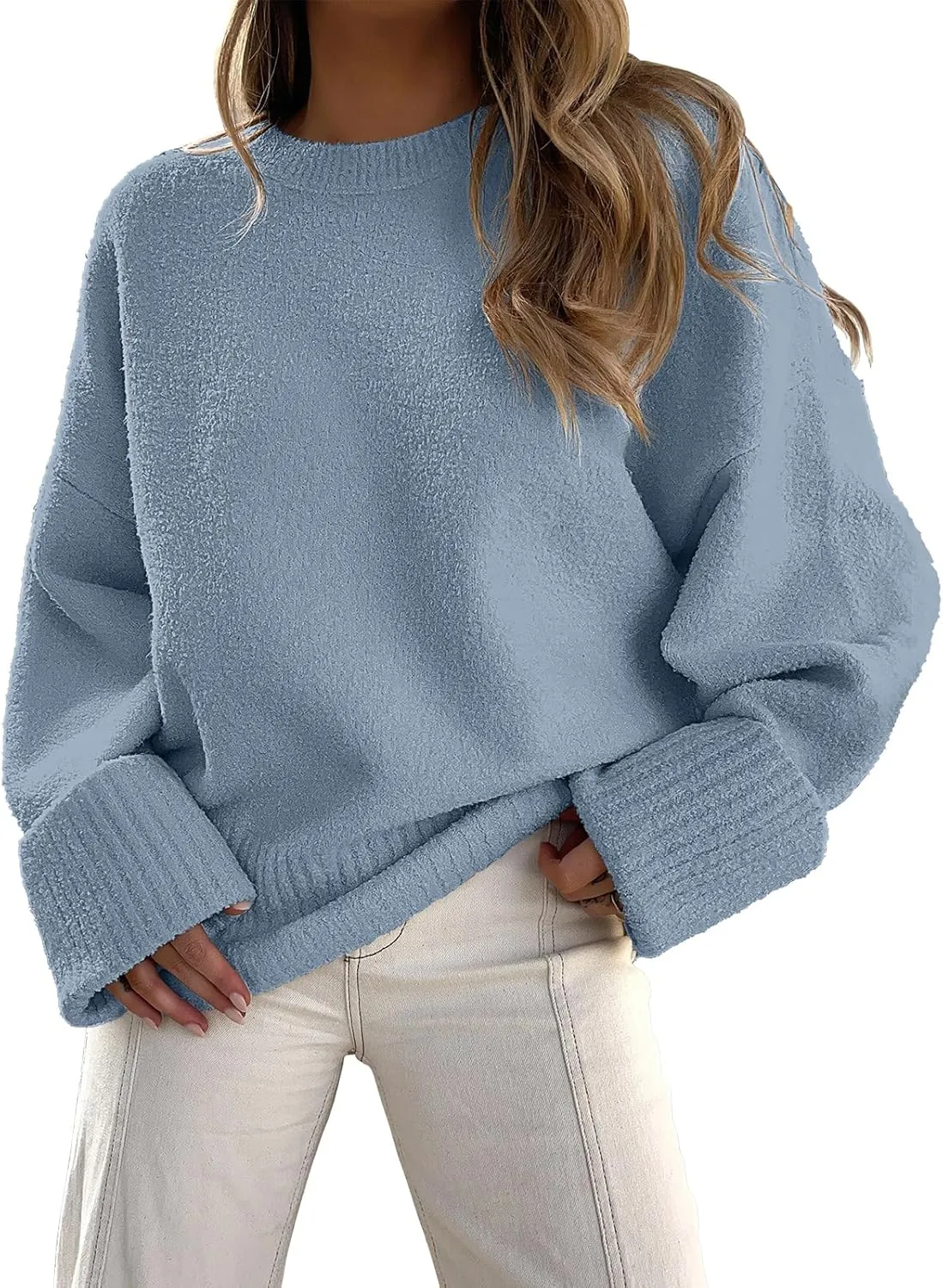 ANRABESS Women's Oversized Crewneck Long Sleeve Fuzzy Knit Casual Chunky Warm 2025 Fall Pullover Sweaters Top Trendy Outfits