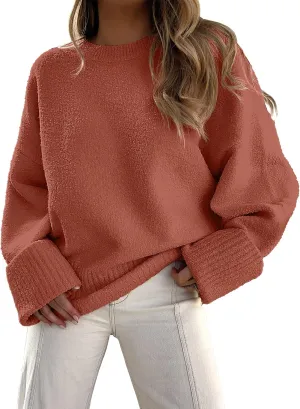 ANRABESS Women's Oversized Crewneck Long Sleeve Fuzzy Knit Casual Chunky Warm 2025 Fall Pullover Sweaters Top Trendy Outfits