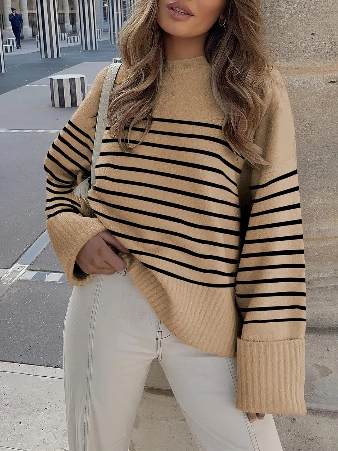 ANRABESS Women's Oversized Crewneck Long Sleeve Fuzzy Knit Casual Chunky Warm 2025 Fall Pullover Sweaters Top Trendy Outfits
