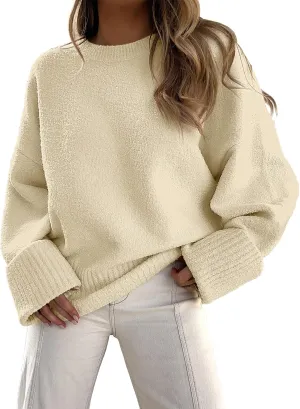 ANRABESS Women's Oversized Crewneck Long Sleeve Fuzzy Knit Casual Chunky Warm 2025 Fall Pullover Sweaters Top Trendy Outfits