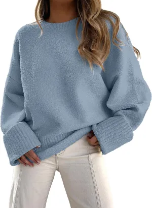 ANRABESS Women's Oversized Crewneck Long Sleeve Fuzzy Knit Casual Chunky Warm 2025 Fall Pullover Sweaters Top Trendy Outfits