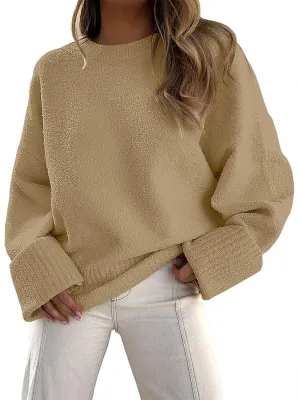 ANRABESS Women's Oversized Crewneck Long Sleeve Fuzzy Knit Casual Chunky Warm 2025 Fall Pullover Sweaters Top Trendy Outfits