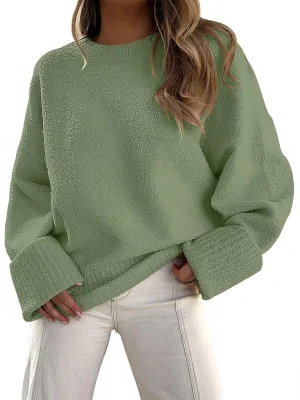 ANRABESS Women's Oversized Crewneck Long Sleeve Fuzzy Knit Casual Chunky Warm 2025 Fall Pullover Sweaters Top Trendy Outfits