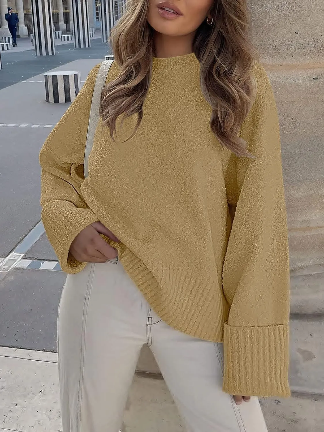 ANRABESS Women's Oversized Crewneck Long Sleeve Fuzzy Knit Casual Chunky Warm 2025 Fall Pullover Sweaters Top Trendy Outfits