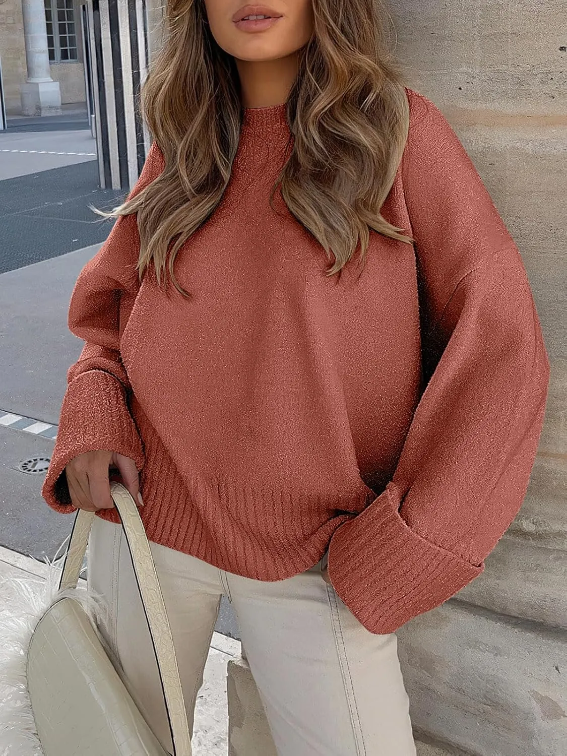 ANRABESS Women's Oversized Crewneck Long Sleeve Fuzzy Knit Casual Chunky Warm 2025 Fall Pullover Sweaters Top Trendy Outfits