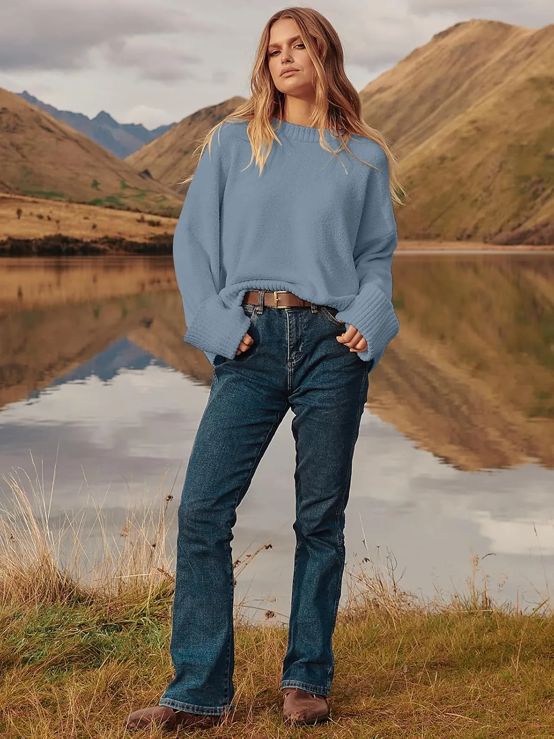 ANRABESS Women's Oversized Crewneck Long Sleeve Fuzzy Knit Casual Chunky Warm 2025 Fall Pullover Sweaters Top Trendy Outfits