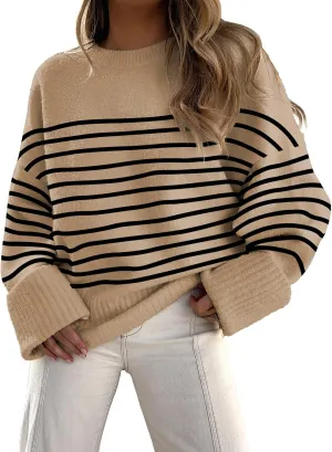 ANRABESS Women's Oversized Crewneck Long Sleeve Fuzzy Knit Casual Chunky Warm 2025 Fall Pullover Sweaters Top Trendy Outfits
