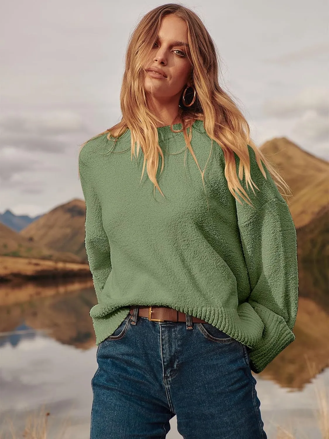 ANRABESS Women's Oversized Crewneck Long Sleeve Fuzzy Knit Casual Chunky Warm 2025 Fall Pullover Sweaters Top Trendy Outfits