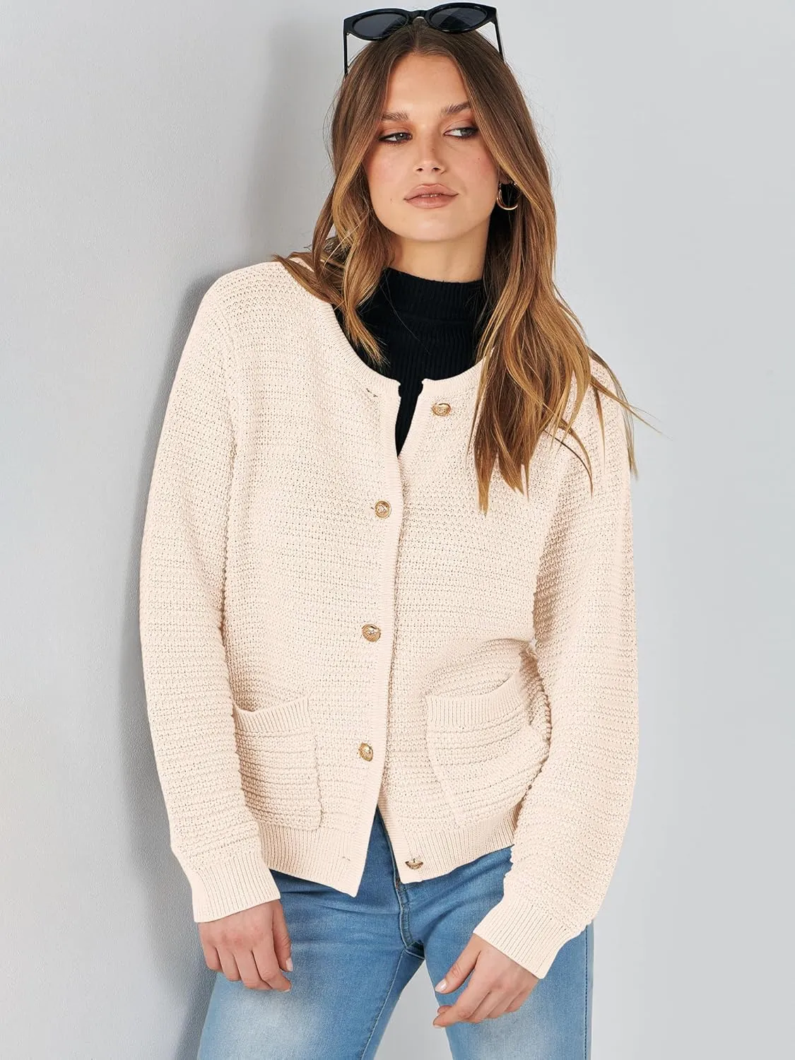 ANRABESS Women's Tweed Knit Cardigan Sweater Casual Long Sleeve Cropped Button Down Lady Jackets 2025 Spring Fashion Outwear