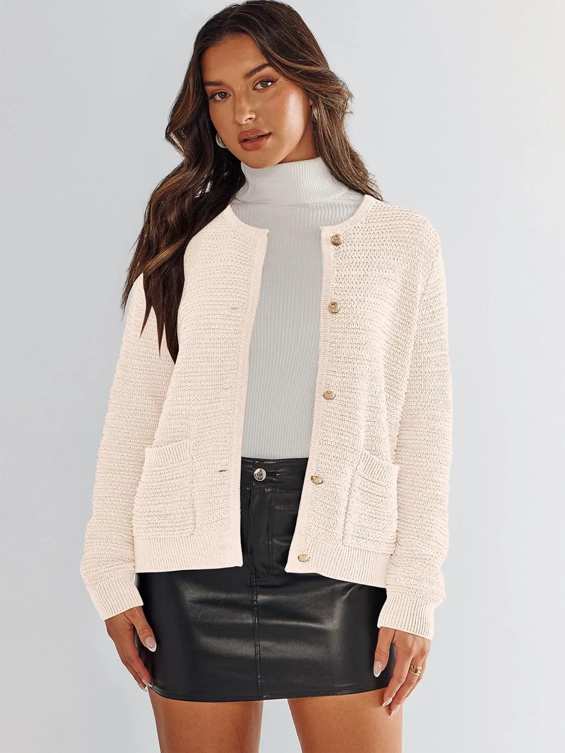ANRABESS Women's Tweed Knit Cardigan Sweater Casual Long Sleeve Cropped Button Down Lady Jackets 2025 Spring Fashion Outwear