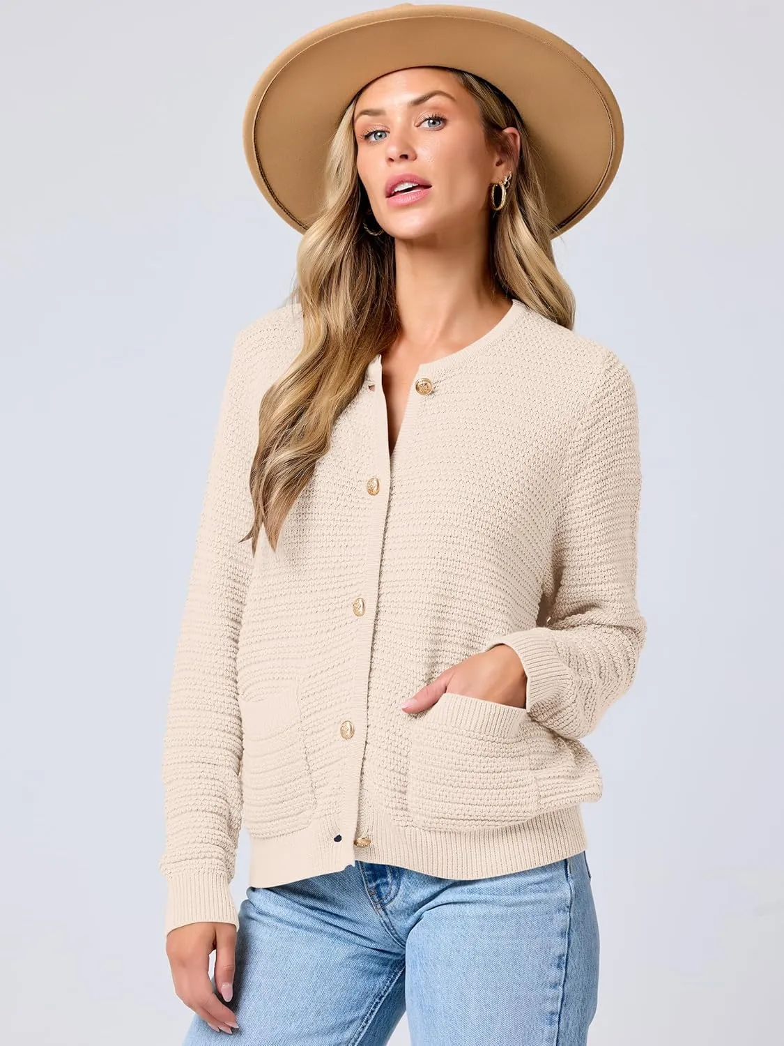 ANRABESS Women's Tweed Knit Cardigan Sweater Casual Long Sleeve Cropped Button Down Lady Jackets 2025 Spring Fashion Outwear
