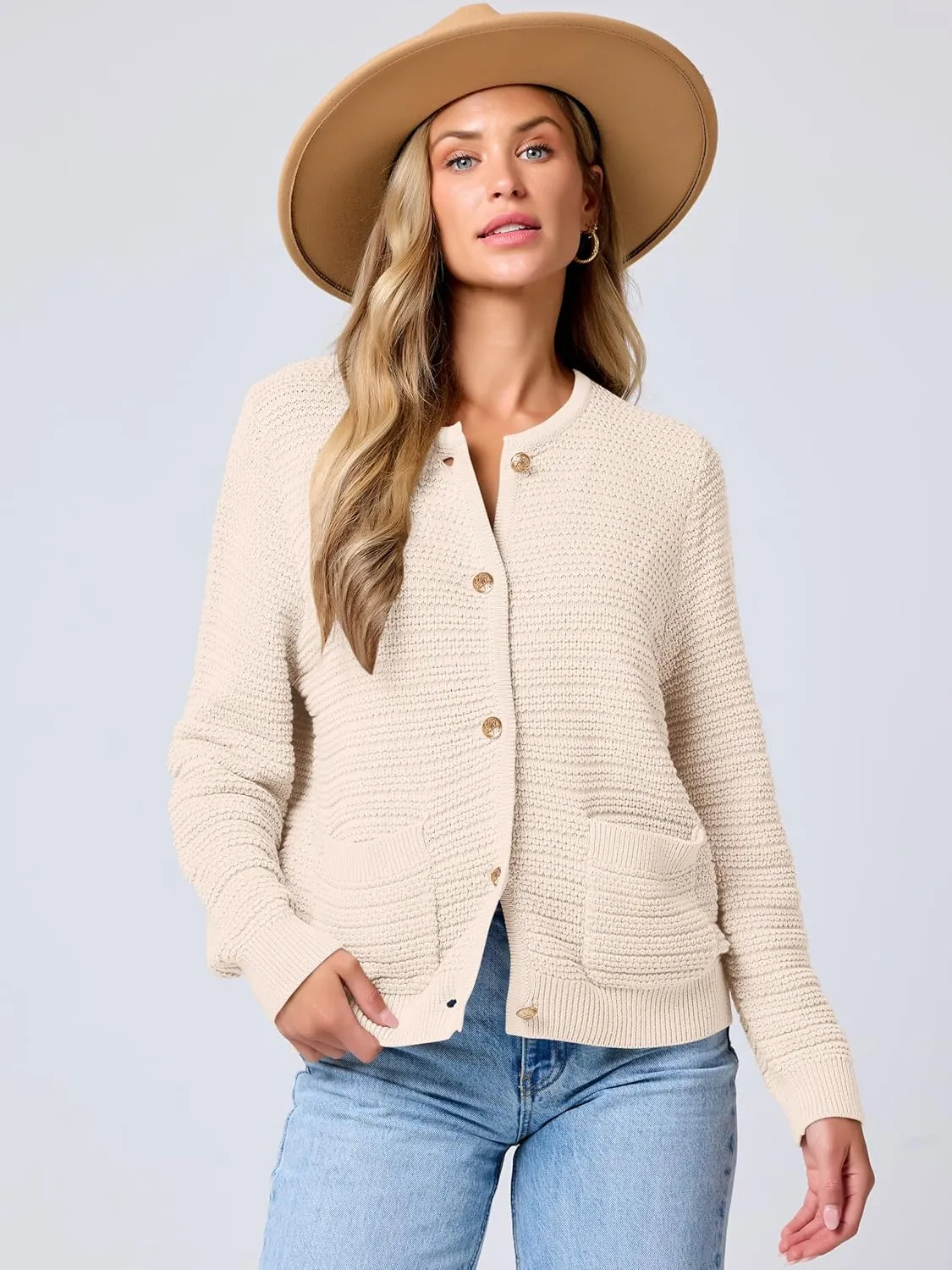 ANRABESS Women's Tweed Knit Cardigan Sweater Casual Long Sleeve Cropped Button Down Lady Jackets 2025 Spring Fashion Outwear