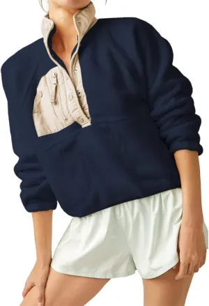 Aoang Womens Oversized Sherpa Jacket Fuzzy Fleece Teddy Coat with Pockets Colorblock