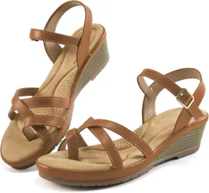 Aomigoct Dressy Womens Wedge Sandals: Comfortable Platform Work Sandals for Women 2025 - Casual Walking Wedding Shoes