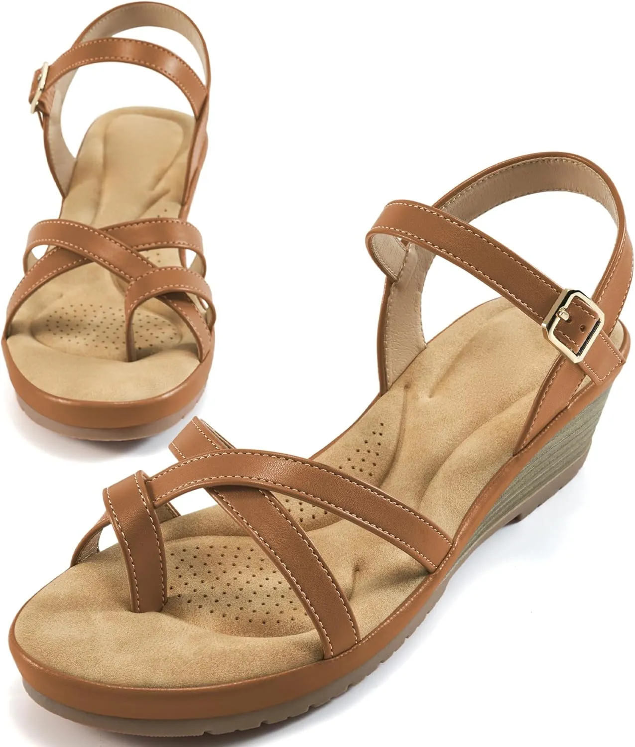 Aomigoct Dressy Womens Wedge Sandals: Comfortable Platform Work Sandals for Women 2025 - Casual Walking Wedding Shoes