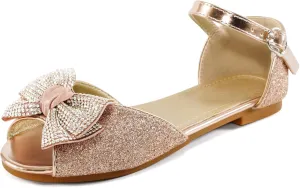 Aomigoct Girls Dress Shoes Sandals : Toddler Glitter Princess Flats for Birthday Wedding Party - Little Kid School Walking Shoe