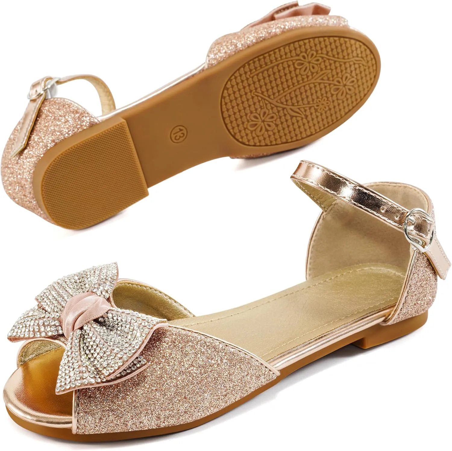 Aomigoct Girls Dress Shoes Sandals : Toddler Glitter Princess Flats for Birthday Wedding Party - Little Kid School Walking Shoe