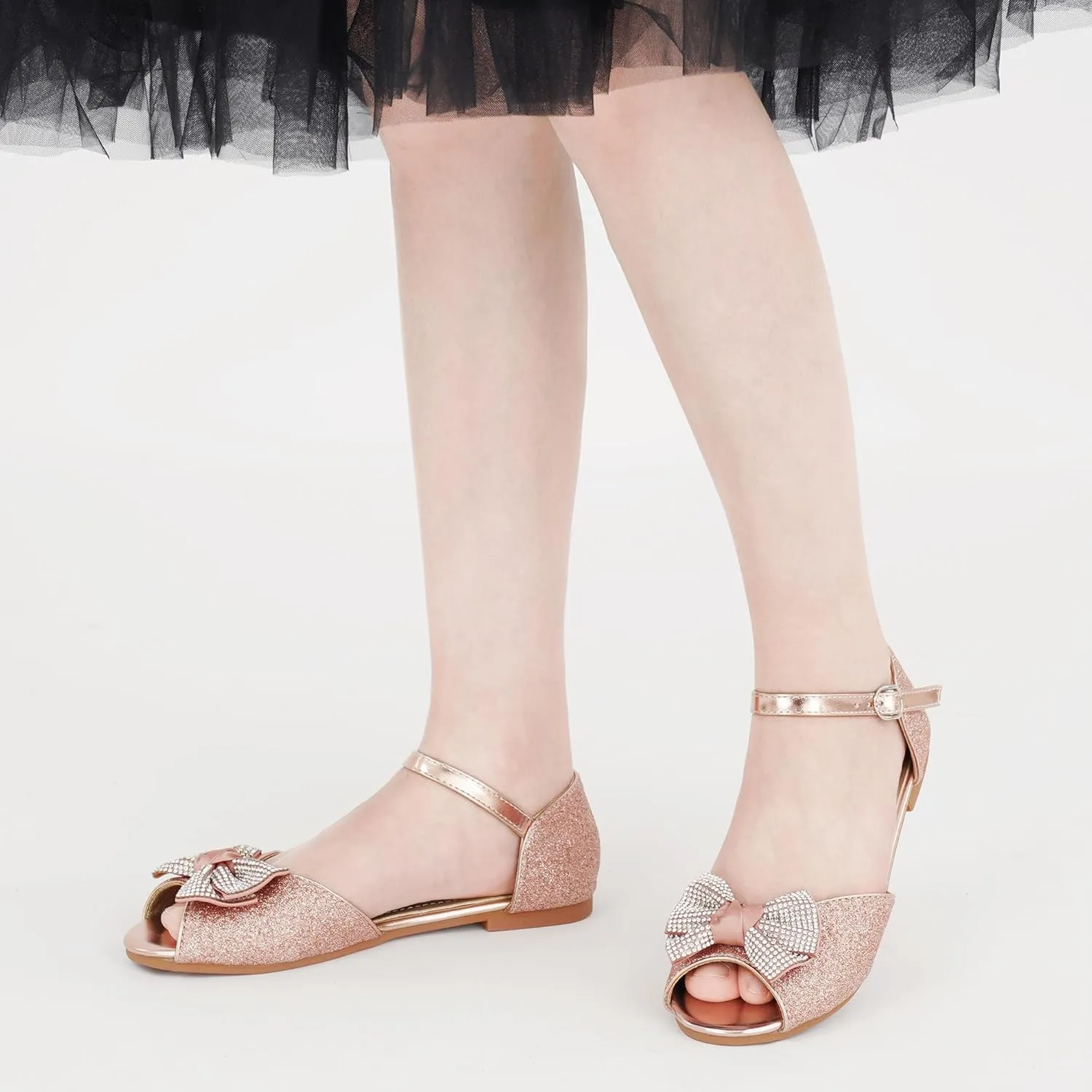 Aomigoct Girls Dress Shoes Sandals : Toddler Glitter Princess Flats for Birthday Wedding Party - Little Kid School Walking Shoe
