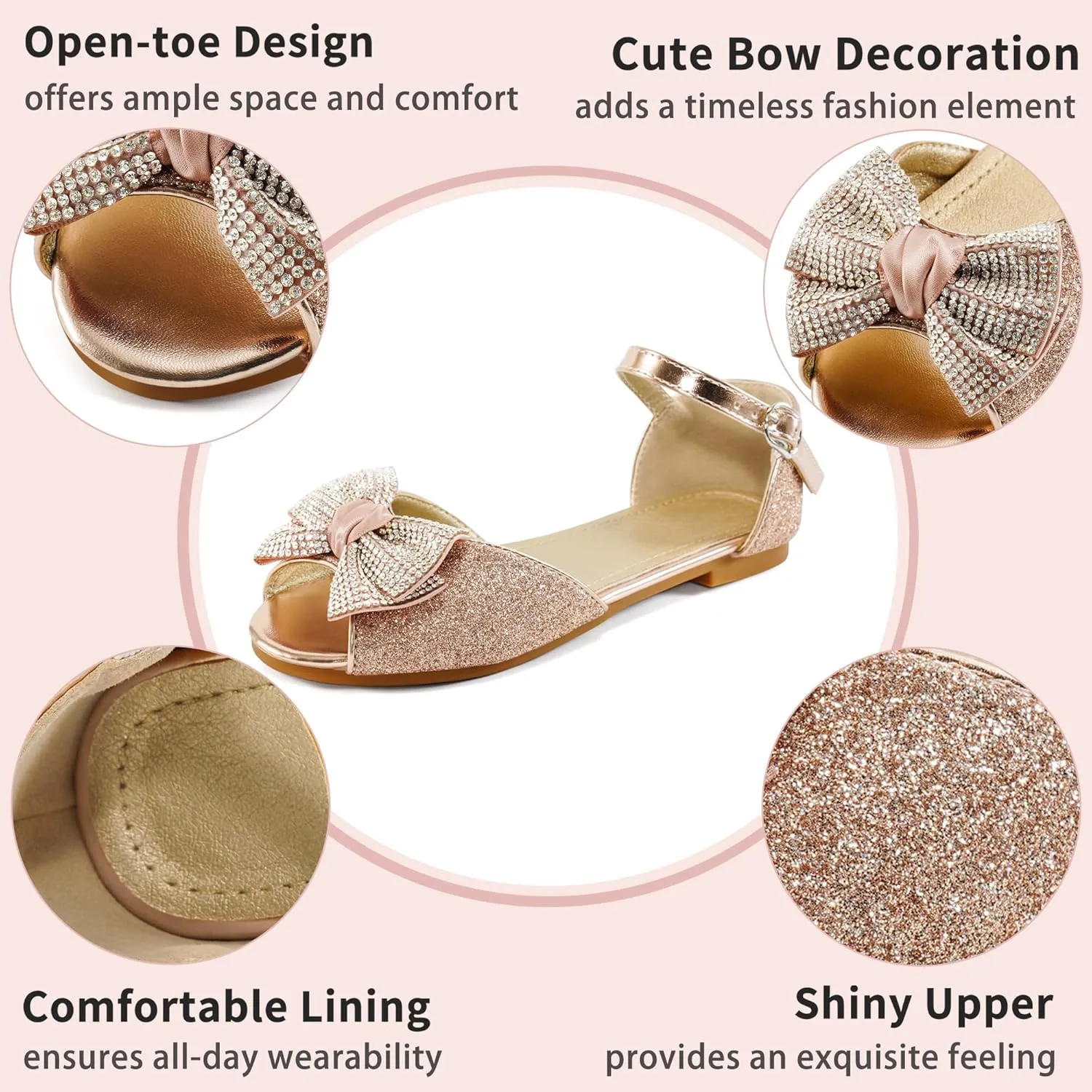 Aomigoct Girls Dress Shoes Sandals : Toddler Glitter Princess Flats for Birthday Wedding Party - Little Kid School Walking Shoe