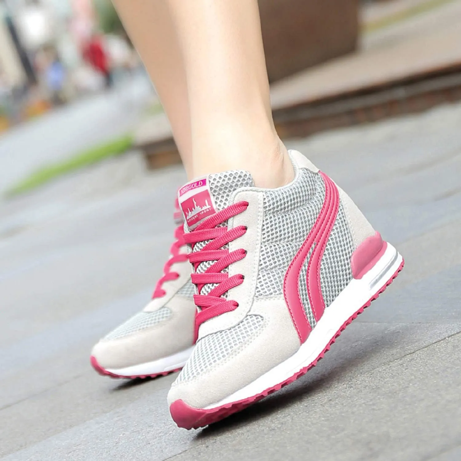 AONEGOLD Women's Fashion Sneakers for Mom Day Gifts Women's Platform Sneakers Wedges High Top Lace Up Shoes Increase Fashion Sneakers for Womens Girls
