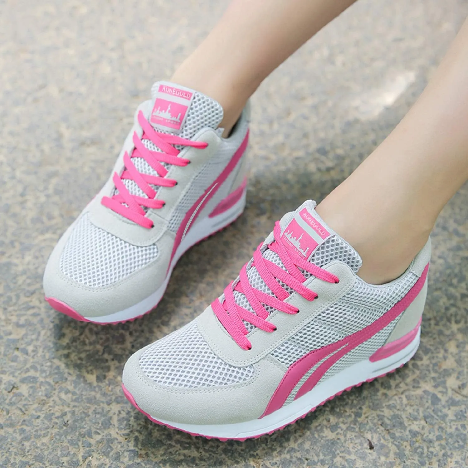 AONEGOLD Women's Fashion Sneakers for Mom Day Gifts Women's Platform Sneakers Wedges High Top Lace Up Shoes Increase Fashion Sneakers for Womens Girls