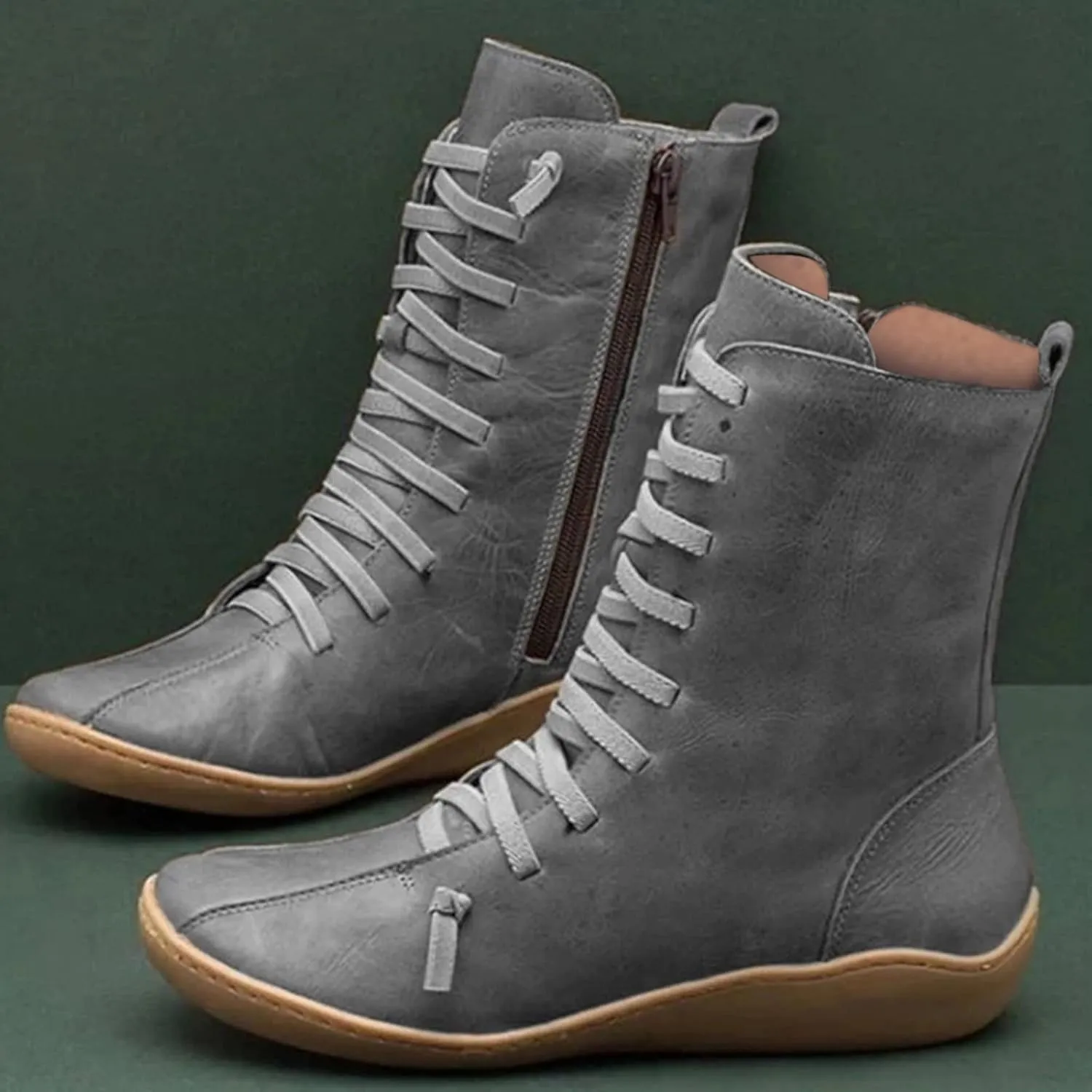 Arch Support Boots for Women Wide Width Ankle Boots Vintage Moccasin Boots Lace Up Casual Boots Side Zip Booties