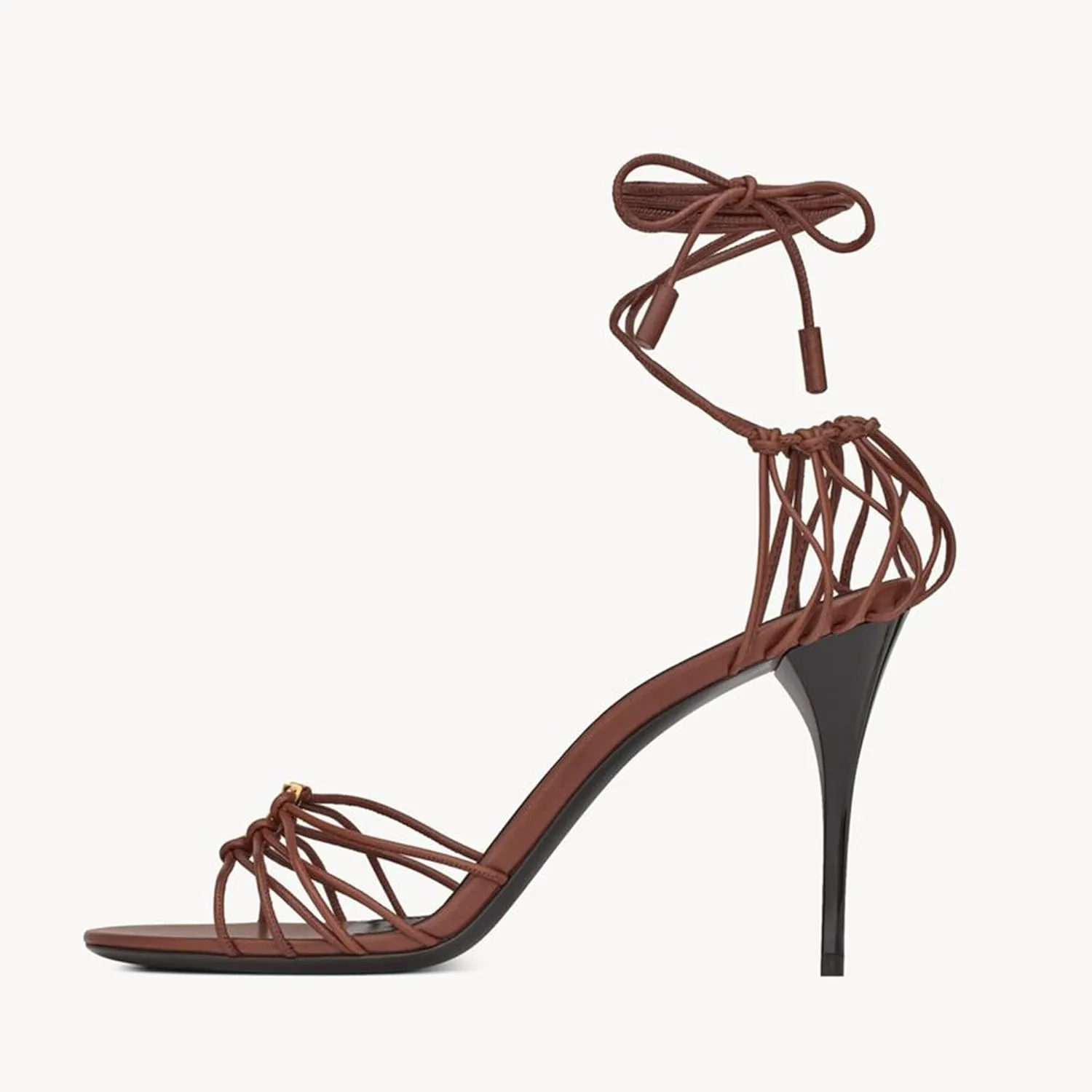 Arqa Womens Sandals in Smooth Leather Slingback Bronze-Tone Metal Decoration Stiletto Sandals Almond Toe Adjustable Lace-up Ankle Straps Pumps High Heel Elegant Party Wedding Dress Office Shoes