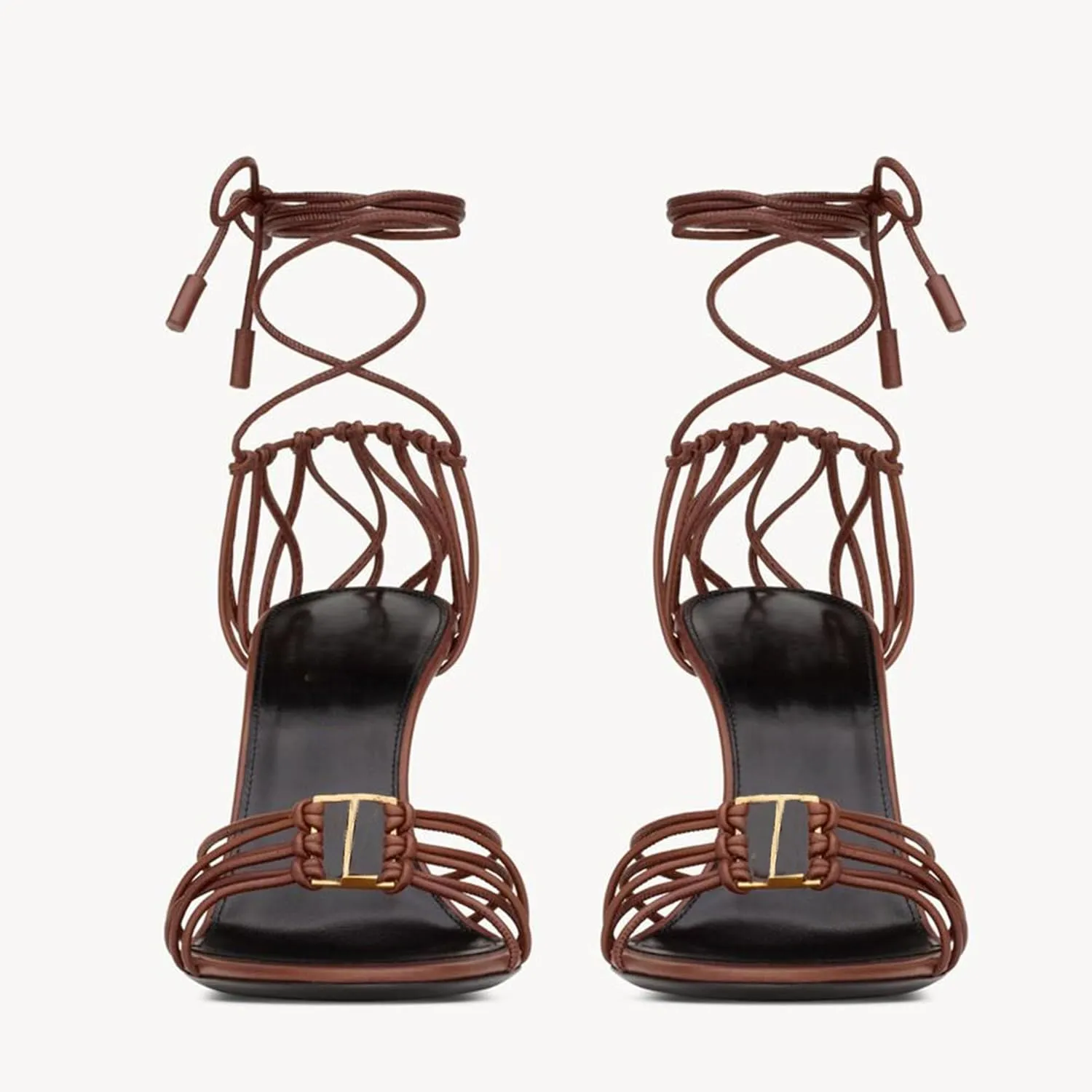 Arqa Womens Sandals in Smooth Leather Slingback Bronze-Tone Metal Decoration Stiletto Sandals Almond Toe Adjustable Lace-up Ankle Straps Pumps High Heel Elegant Party Wedding Dress Office Shoes