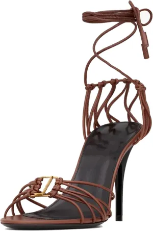 Arqa Womens Sandals in Smooth Leather Slingback Bronze-Tone Metal Decoration Stiletto Sandals Almond Toe Adjustable Lace-up Ankle Straps Pumps High Heel Elegant Party Wedding Dress Office Shoes