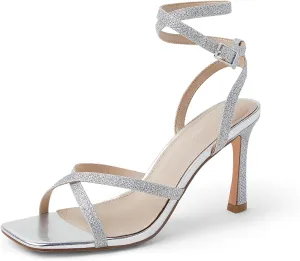 Arromic High Stilettos Heeled Sandals for Women Strappy Square Toe Heel Open Toe Heels Dressy Wedding Shoes Pumps Sandals
