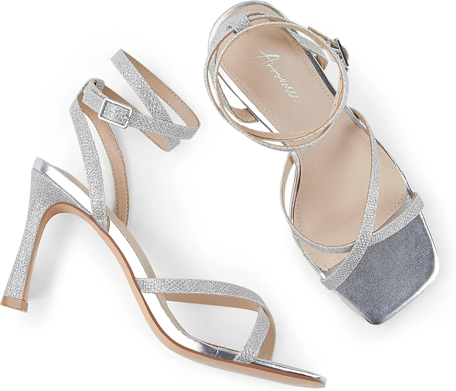 Arromic High Stilettos Heeled Sandals for Women Strappy Square Toe Heel Open Toe Heels Dressy Wedding Shoes Pumps Sandals