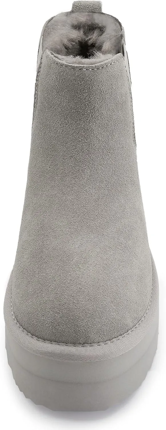 Athlefit Women's Classic Platform Chelsea Boots Winter Warm Fur Lined Anti-Slip Short Ankle Snow Boots