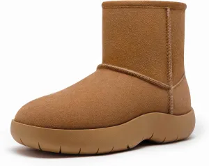 Athlefit Women's Genuine Suede Ankle Boots Winter Warm Fur Lined Slip On Anti-Slip Short Snow Boots
