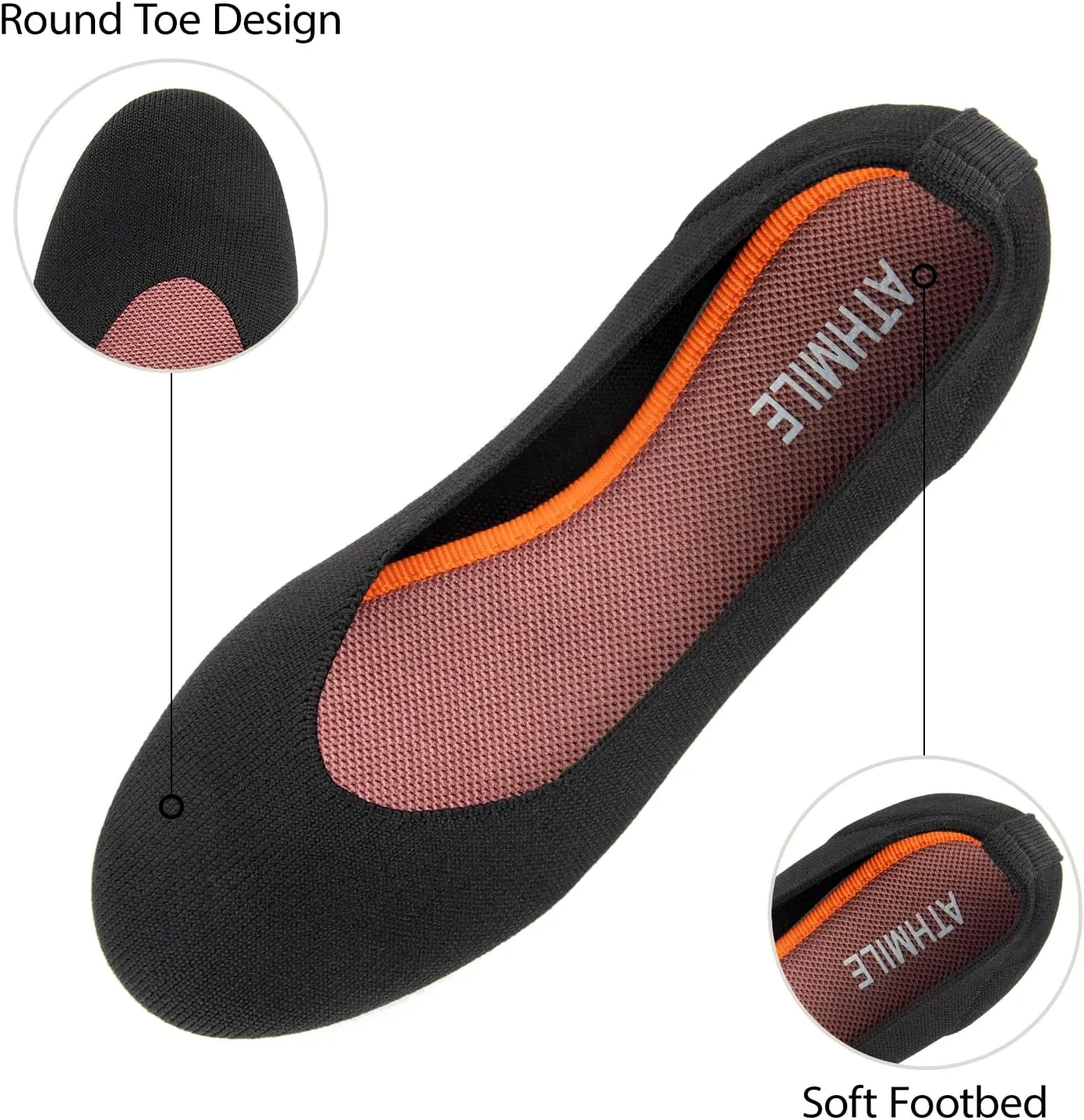 ATHMILE Women's Flat Ballet Shoes Knit Flat Shoes for Women Round Toe Slip on Women Flats for Dressy Casual Office Work Wedding Comfort Soft