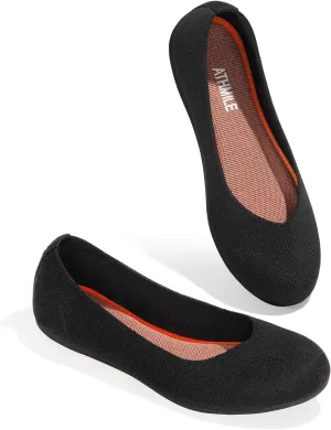 ATHMILE Women's Flat Ballet Shoes Knit Flat Shoes for Women Round Toe Slip on Women Flats for Dressy Casual Office Work Wedding Comfort Soft