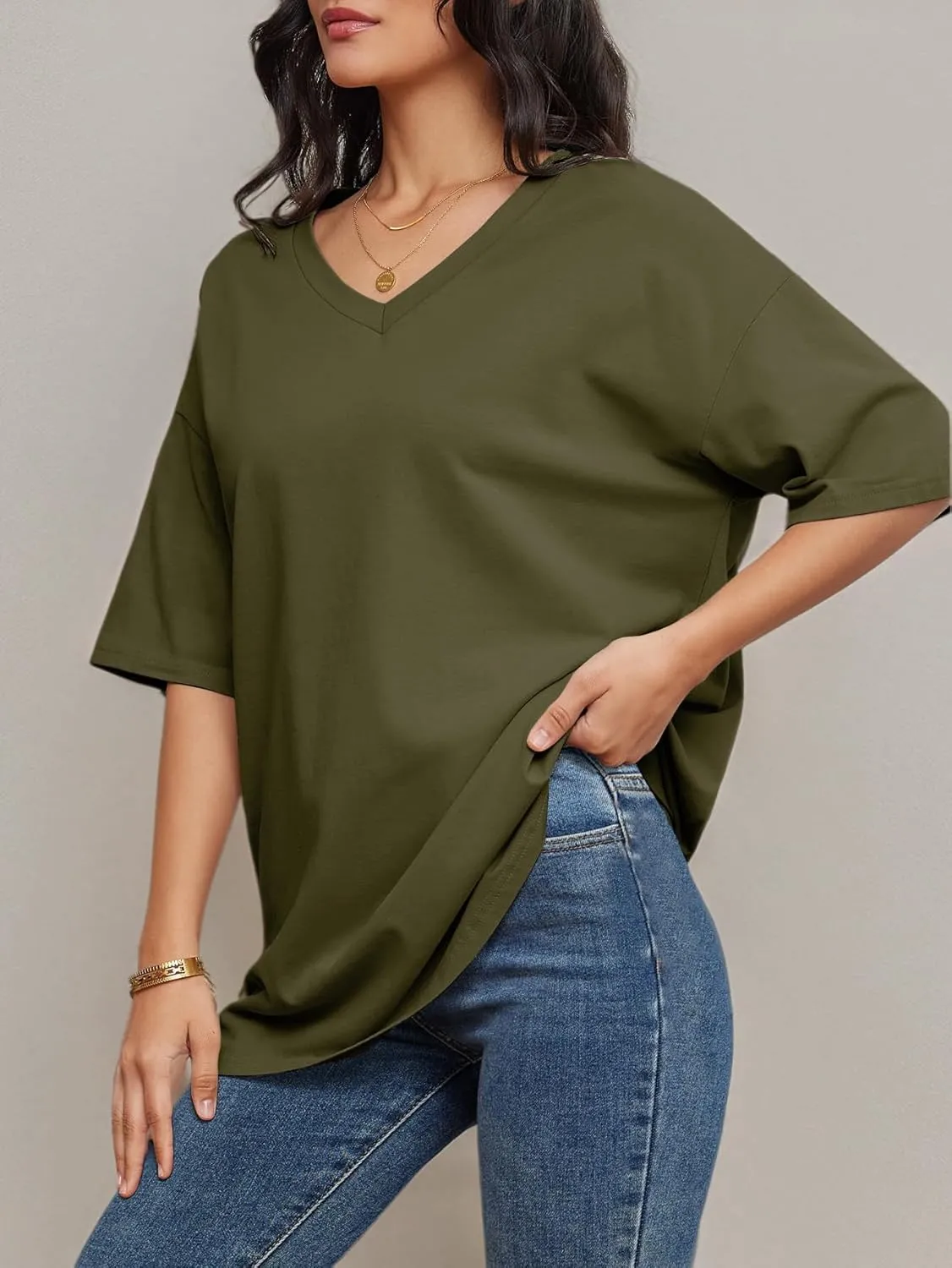 ATHMILE Womens Summer Oversized Shirts V Neck Business Casual Workout Tops Beach Vacation 2025 Gym Clothes