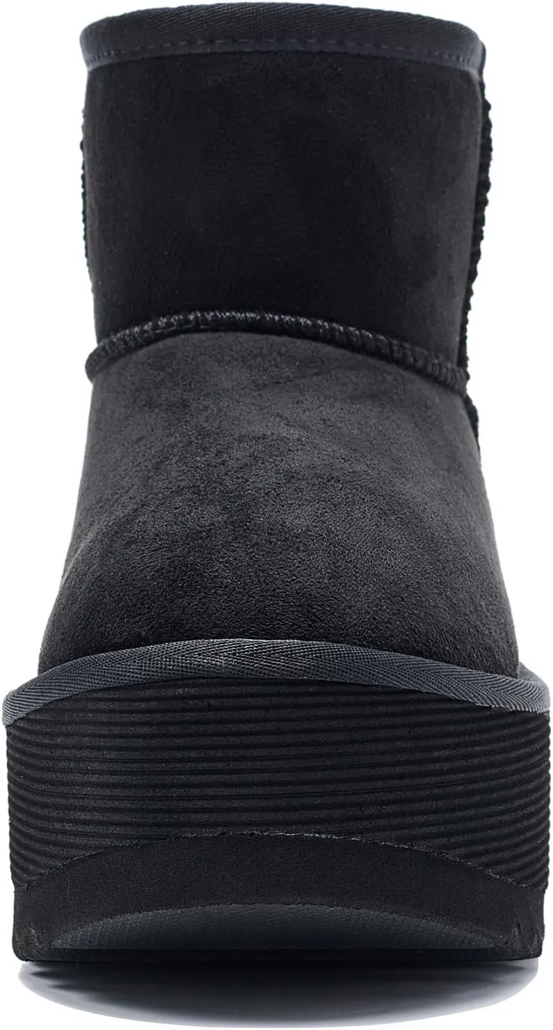 AUSLAND Women‘s Platform Mini Winter Ankle Classic Snow Boots Fleece Lined Warm Comfortable Anti-Slip Boots 9378