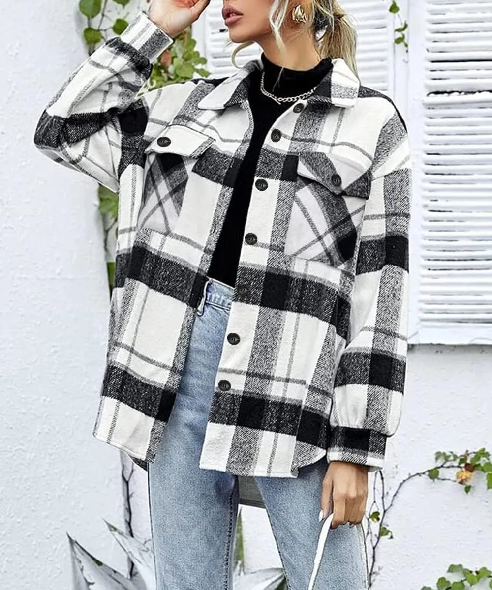 AUTOMET Womens Fall Outfits Fashion Clothes Shackets Flannel Plaid Button Down Long Sleeve Shirts Jackets
