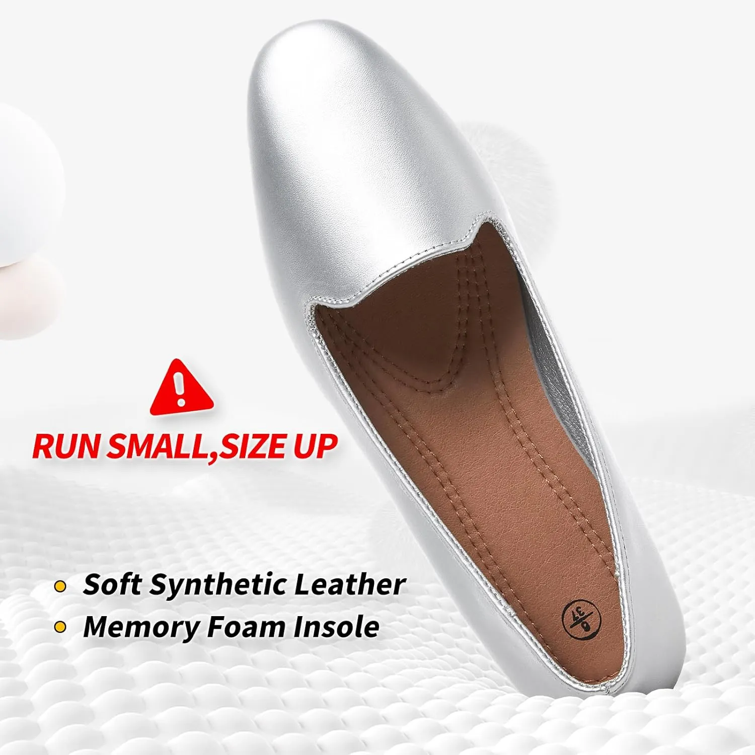 BABUDOG Womens Flats with Synthetic Leather,Classic Black and White Flats Shoes,Dress Shoes for Women