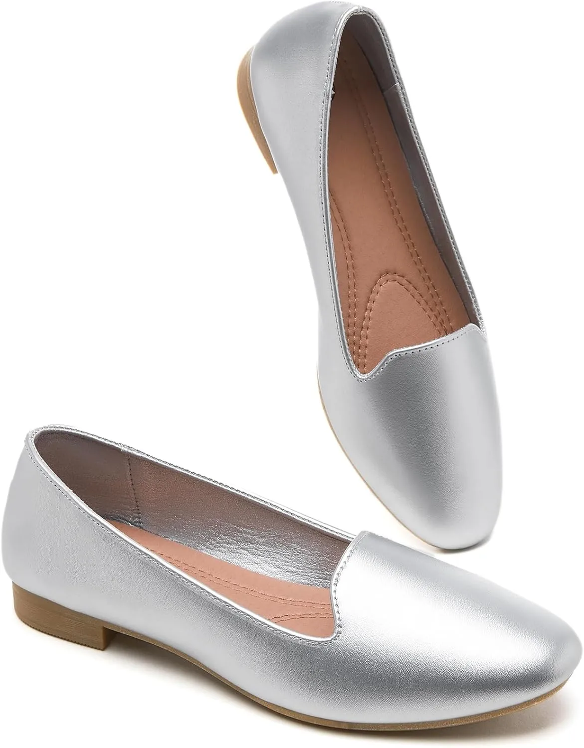 BABUDOG Womens Flats with Synthetic Leather,Classic Black and White Flats Shoes,Dress Shoes for Women
