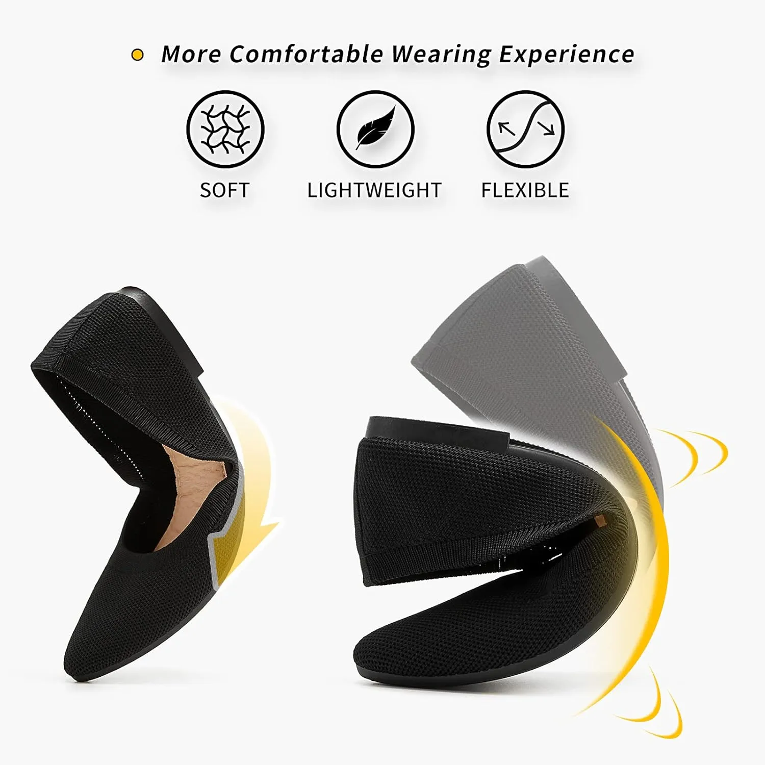 BABUDOG Women's Mesh Flats Shoes Pointed-Toe Dress Shoes Black Flats Shoes Comfortable Memory Foam Flats Shoes