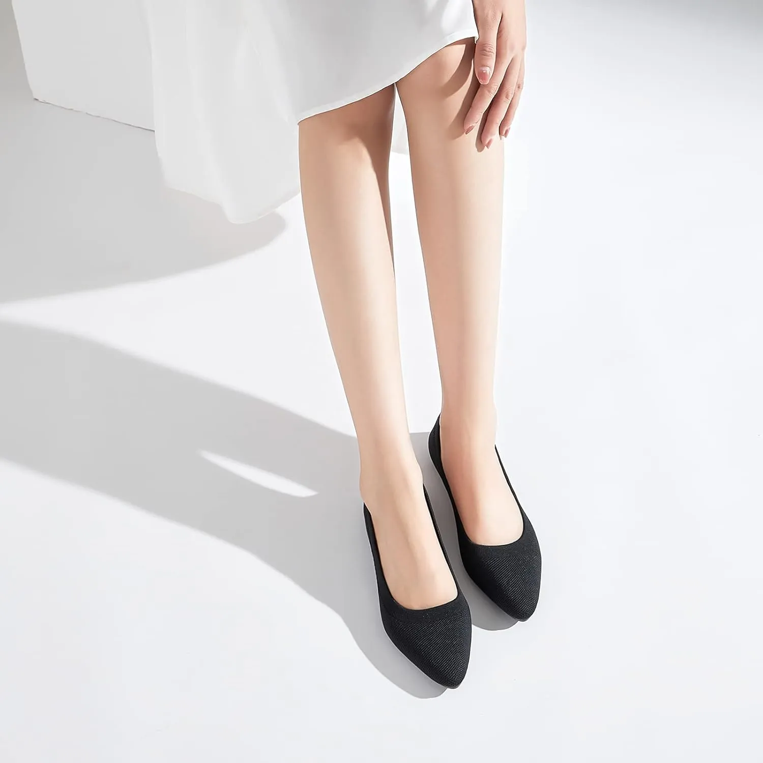 BABUDOG Women's Mesh Flats Shoes Pointed-Toe Dress Shoes Black Flats Shoes Comfortable Memory Foam Flats Shoes