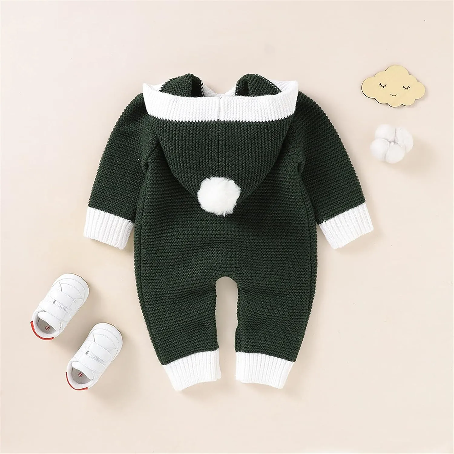 Baby Boys Girls Christmas Clothes Newborn Hooded Sweater Knit Romper Long Sleeve Knit Jumpsuit Sweater Xmas Clothing
