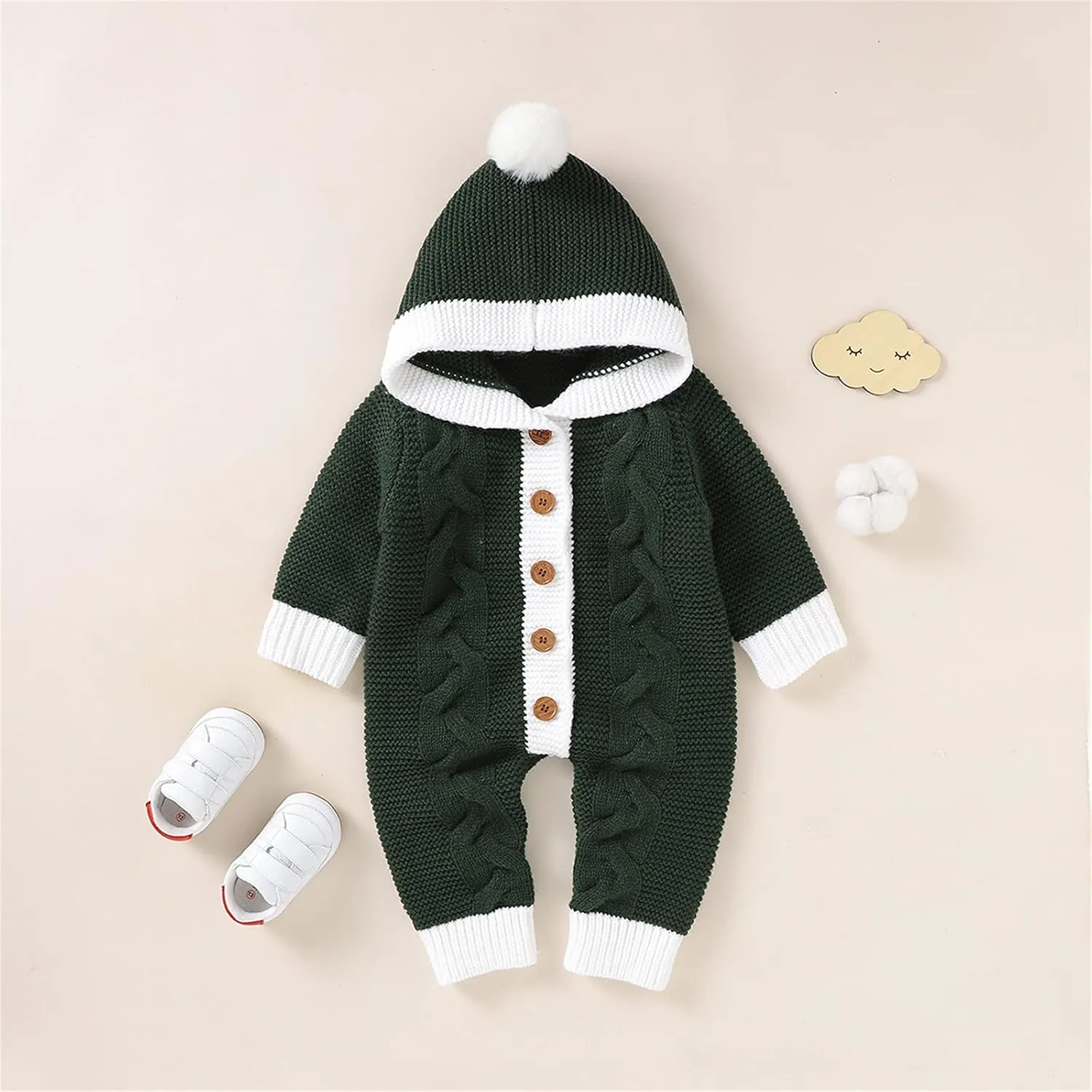 Baby Boys Girls Christmas Clothes Newborn Hooded Sweater Knit Romper Long Sleeve Knit Jumpsuit Sweater Xmas Clothing